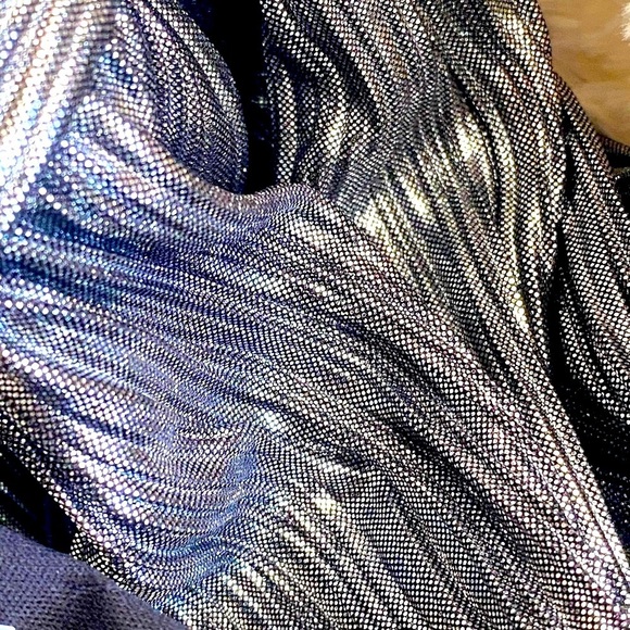 Silver Metallic Pleated Halter Top Maxi Dress Women’s Size Medium Gunmetal - Picture 11 of 11